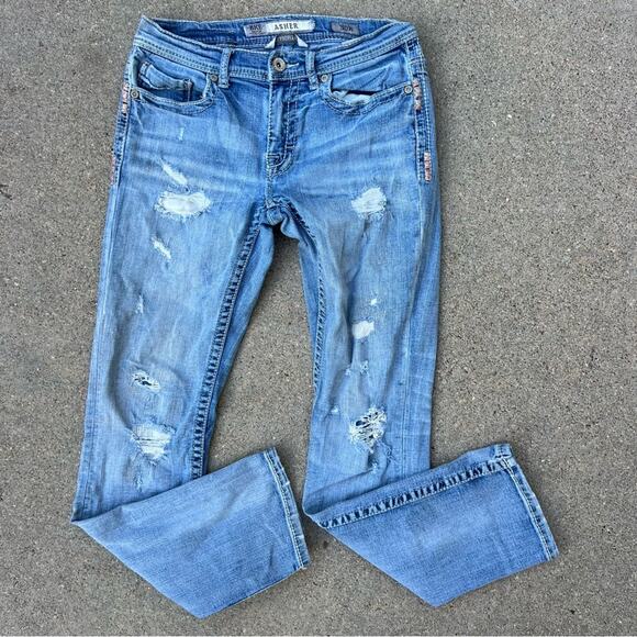 Buckle BKE Asher 30R Straight Leg distressed embroidered jeans - Picture 1 of 7